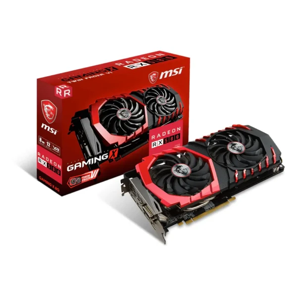 Carte graphique Radeon RX 580 8 Go : modèle MSI Radeon RX 580 Gaming X 8G avec sa boîte