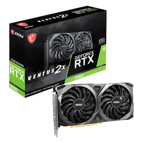 Carte graphique GeForce RTX 3060 12 Go : modèle MSI GeForce RTX 3060 Ventus 2X 12G OC avec sa boîte