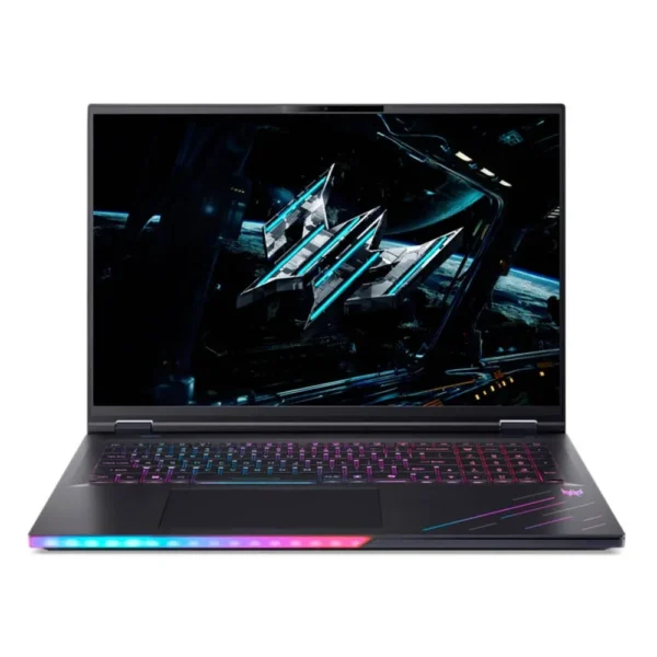 PC portable Acer Predator Helios 18 AI ouvert, barre lumineuse à l'avant