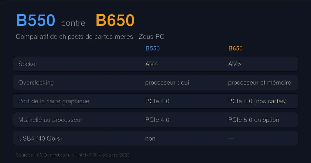 Comparatif des chipsets B550 et B650 : socket, overclocking, PCIe et USB4