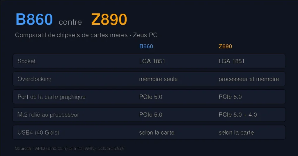 Comparatif des chipsets B860 et Z890 : socket, overclocking, PCIe et USB4