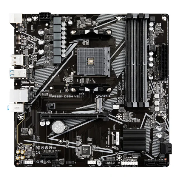 Carte mère Gigabyte A520M DS3H V2 (AM4, chipset A520), vue de face