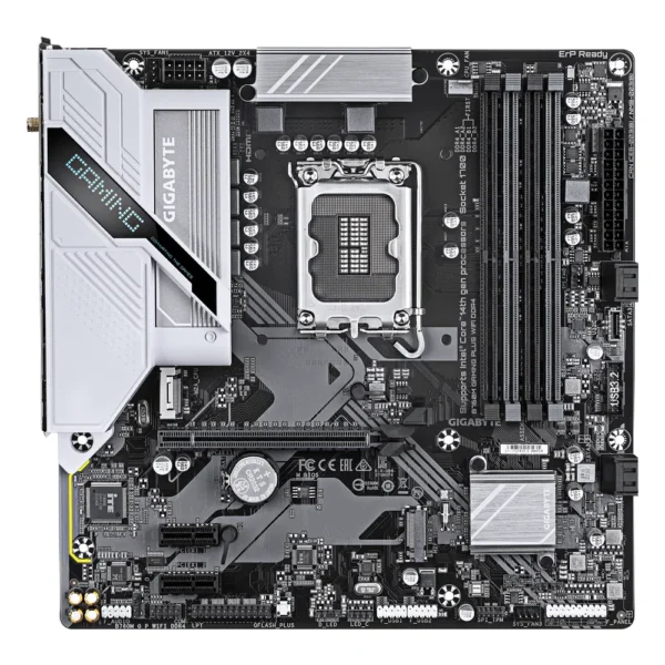 Carte mère Gigabyte B760M GAMING PLUS WIFI DDR4 (LGA 1700, chipset B760), vue de face