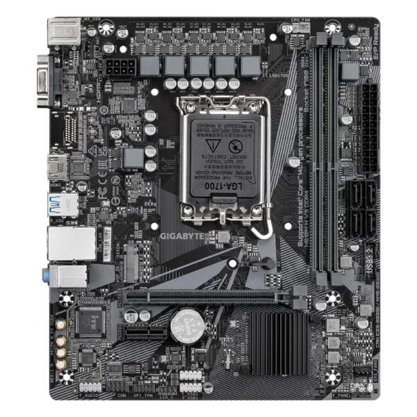 Carte mère Gigabyte H610M H V3 DDR4 (LGA 1700, chipset H610), vue de face