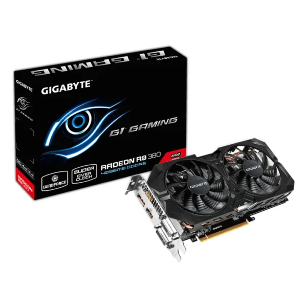 Carte graphique AMD Radeon R9 380 : modèle GIGABYTE GV-R938G1 GAMING-4GD, avec sa boîte