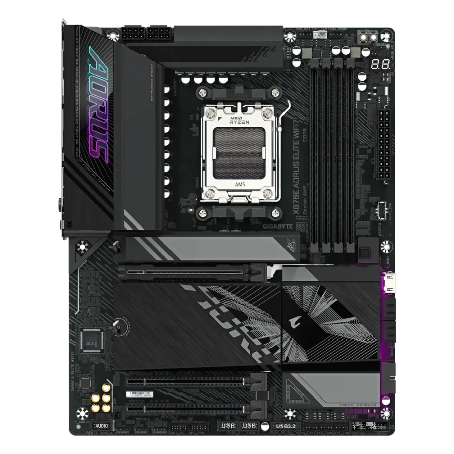 Carte mère Gigabyte X870E AORUS ELITE WIFI7 (AM5, chipset X870E), vue de face