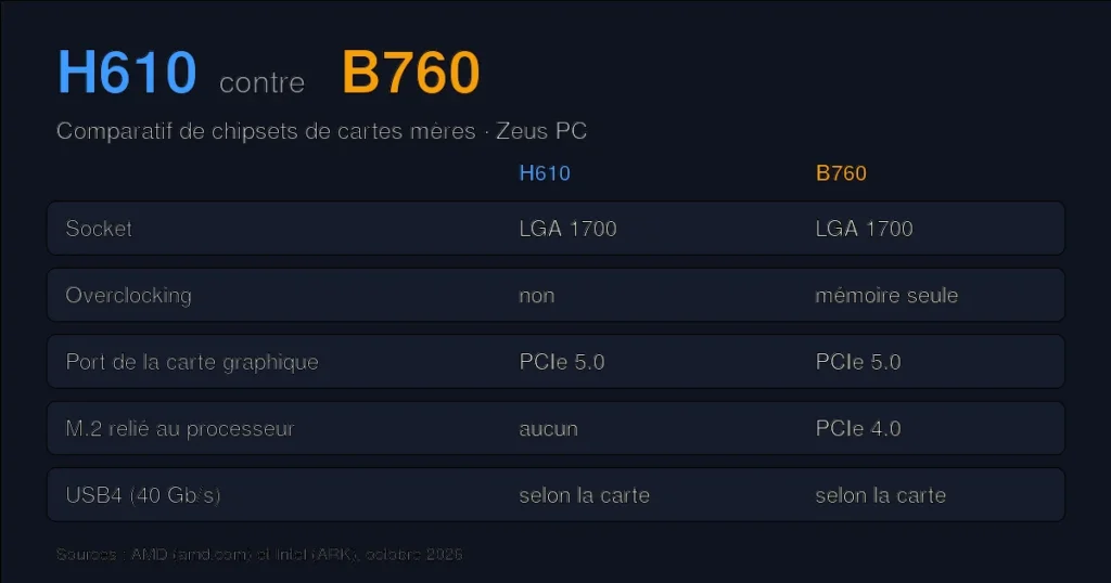Comparatif des chipsets H610 et B760 : socket, overclocking, PCIe et USB4