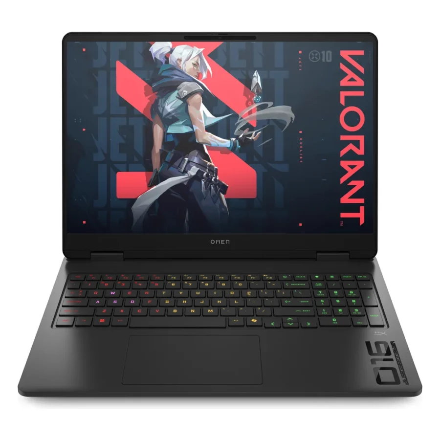 PC portable HP OMEN 16 AMD ouvert, clavier rétroéclairé