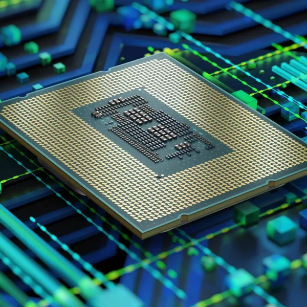 Processeur Intel Core de 12e génération vu de dessous (socket LGA 1700), gamme du Core i5-12600K