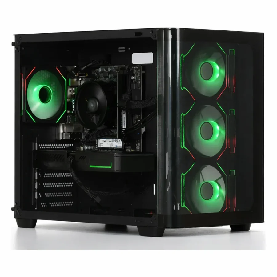 PC gamer LDLC PC11i AQUA noir vitré à ventilateurs verts