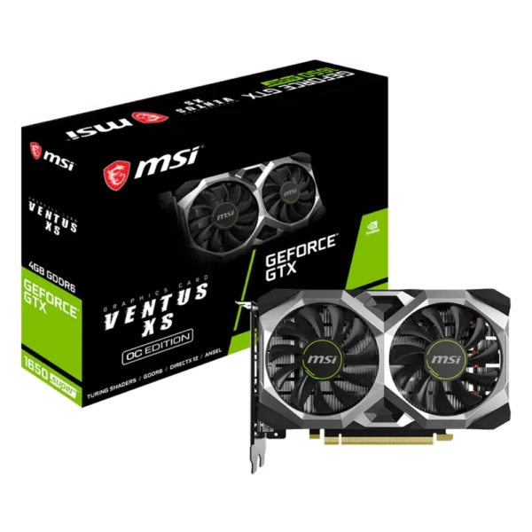 Carte graphique GeForce GTX 1650 Super : modèle MSI GeForce GTX 1650 SUPER VENTUS XS OC avec sa boîte