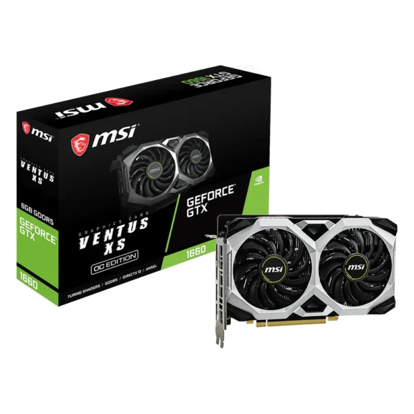 Carte graphique GeForce GTX 1660 : modèle MSI GeForce GTX 1660 Ventus XS 6G OC avec sa boîte