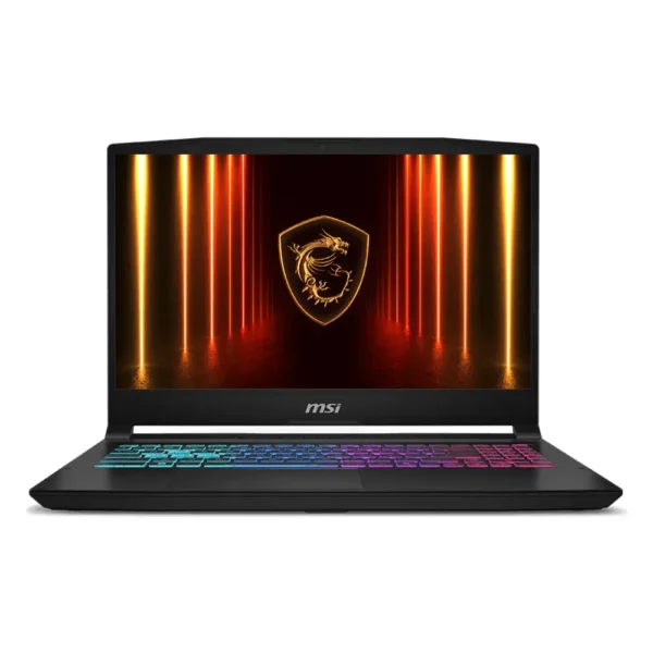 PC portable MSI Katana 15 HX ouvert, vu de face, clavier RGB