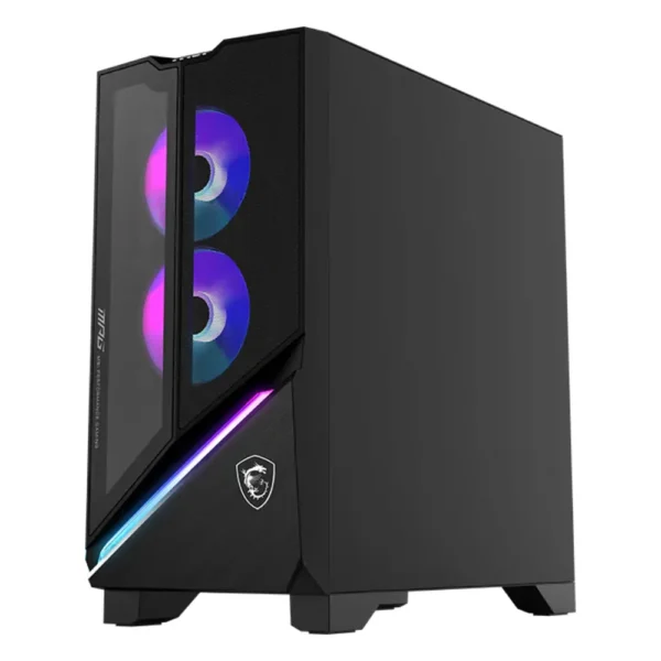 Tour MSI MPG Infinite X3 AI noire, façade vitrée et ventilateurs RGB