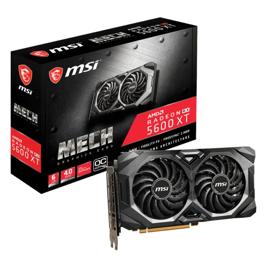 Carte graphique AMD Radeon RX 5600 XT : modèle MSI Radeon RX 5600 XT MECH OC avec sa boîte