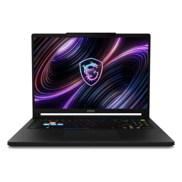 PC portable MSI Raider 16 HX ouvert, vu de face