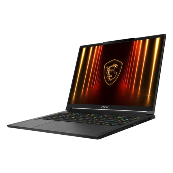 PC portable fin MSI Stealth A16 AI+ vu de trois quarts
