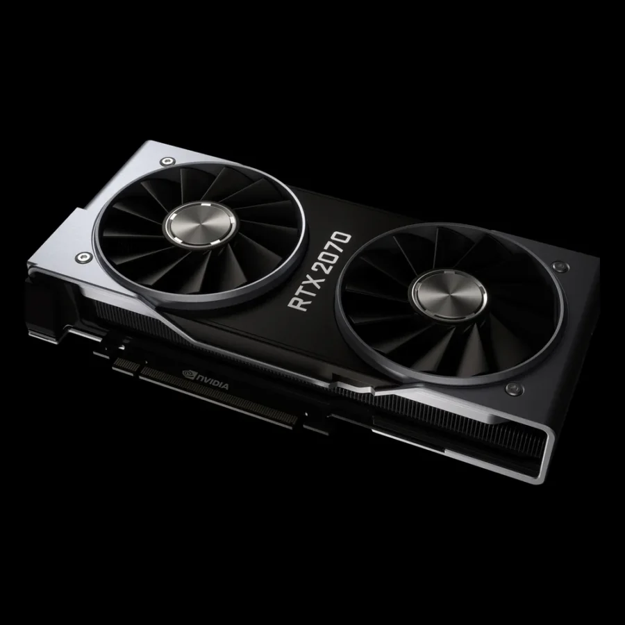 Carte graphique NVIDIA GeForce RTX 2070 Founders Edition vue de trois quarts
