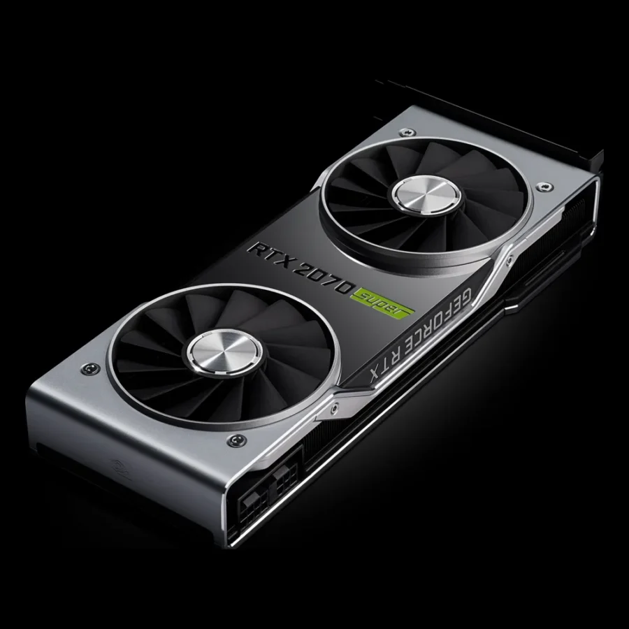 Carte graphique NVIDIA GeForce RTX 2070 Super Founders Edition vue de trois quarts