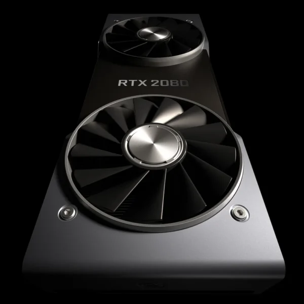Carte graphique NVIDIA GeForce RTX 2080 Founders Edition vue de face avec ses deux ventilateurs