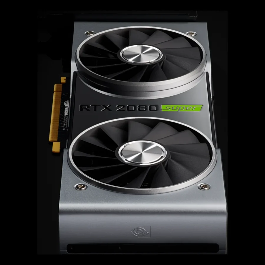 Carte graphique NVIDIA GeForce RTX 2080 Super Founders Edition vue de face avec ses deux ventilateurs